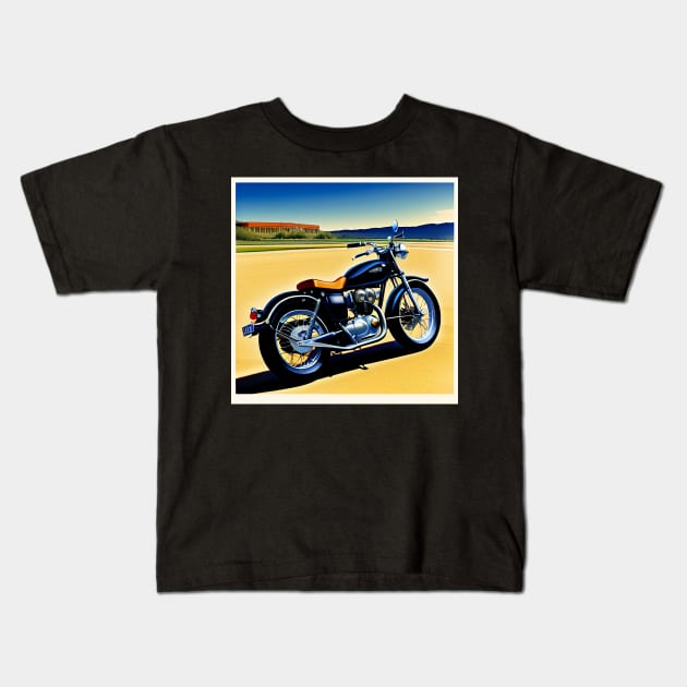 80s Vintage Style Black Cruiser Motorcycle Kids T-Shirt by BAYFAIRE